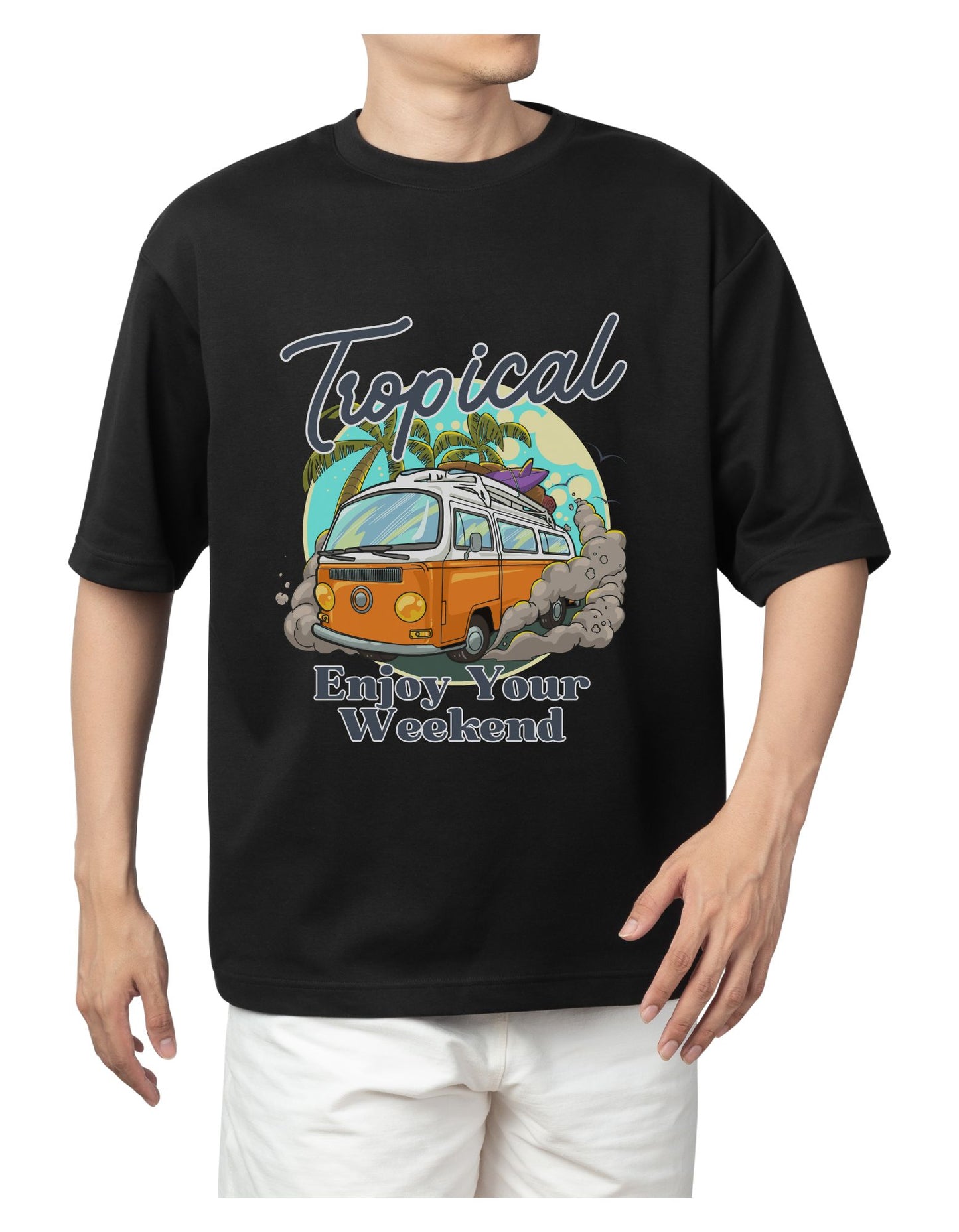 Obzura Mens Premium Oversized T-shirt, tropical tripping print
