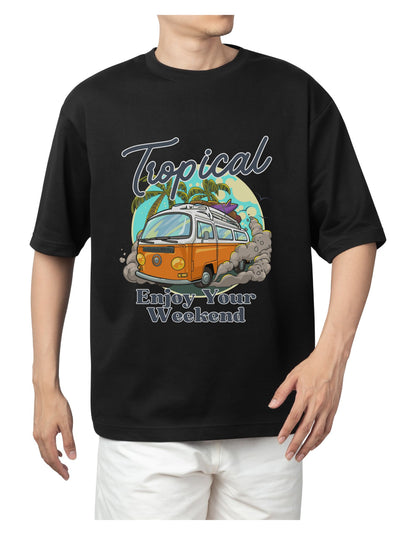 Obzura Mens Premium Oversized T-shirt, tropical tripping print
